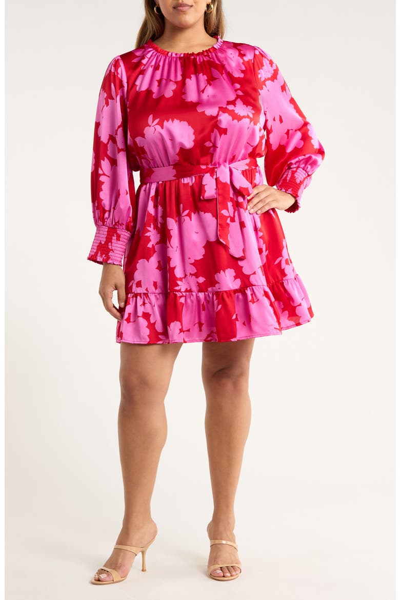 Burning Love Floral Print Long Sleeve Minidress, Main, color, CHERRY-PINK