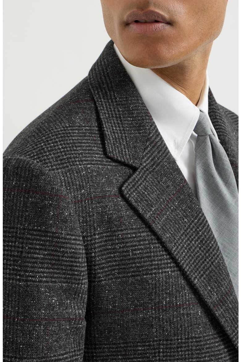 Silk, wool and cashmere Prince of Wales flannel deconstructed blazer, Alternate, color, Anthracite