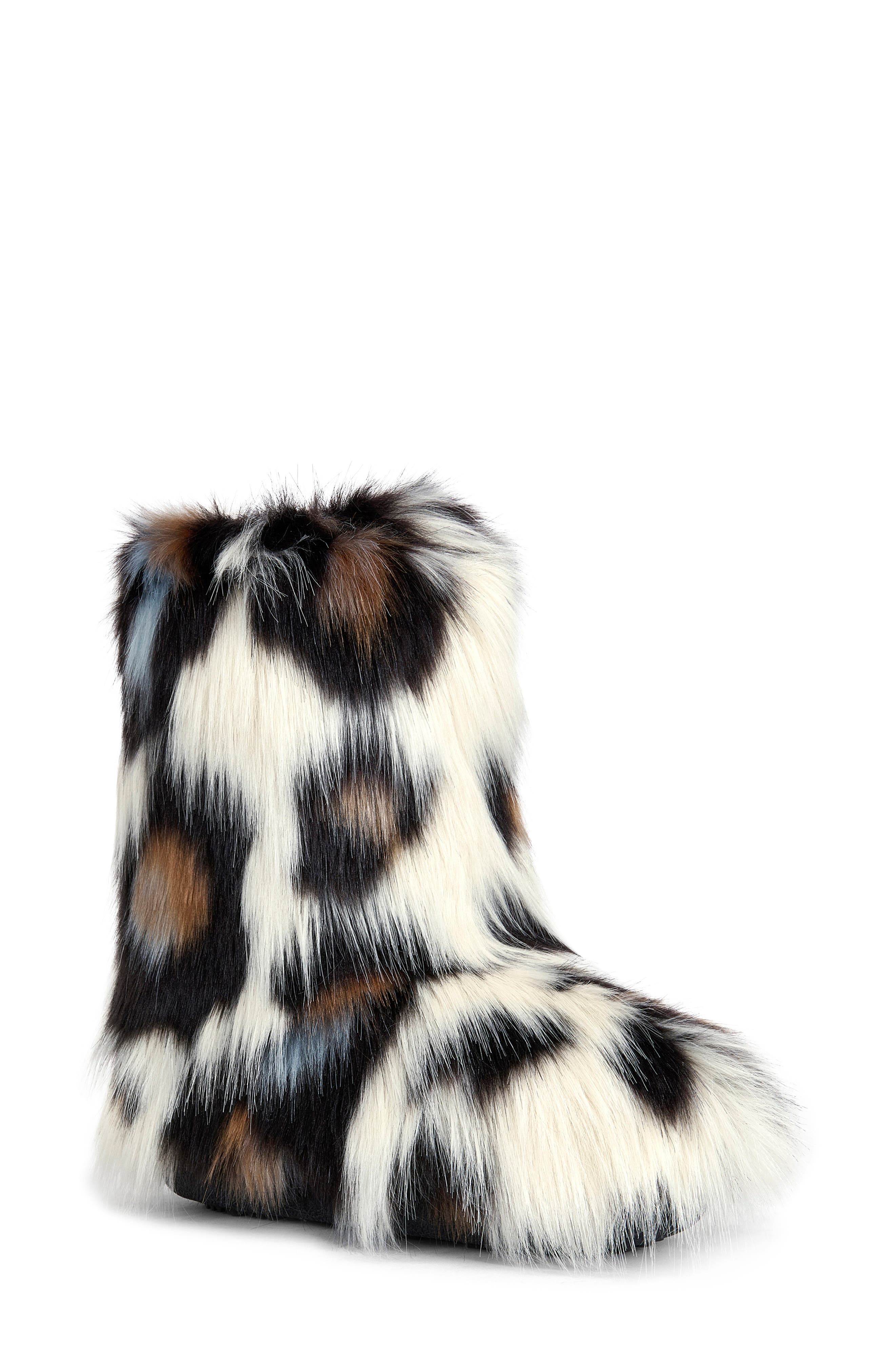 AZALEA WANG Albert Leopard Print Faux Fur Bootie, Main, color, White Multi