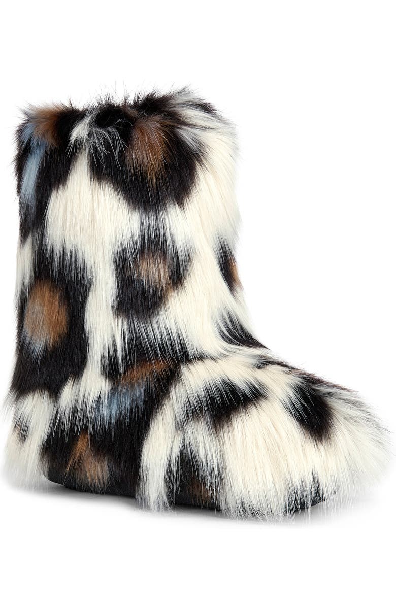AZALEA WANG Albert Leopard Print Faux Fur Bootie, Main, color, White Multi