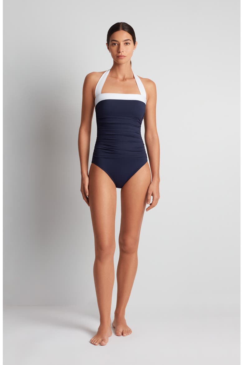 Halter One-Piece Swimsuit, Alternate, color, DARK NAVY