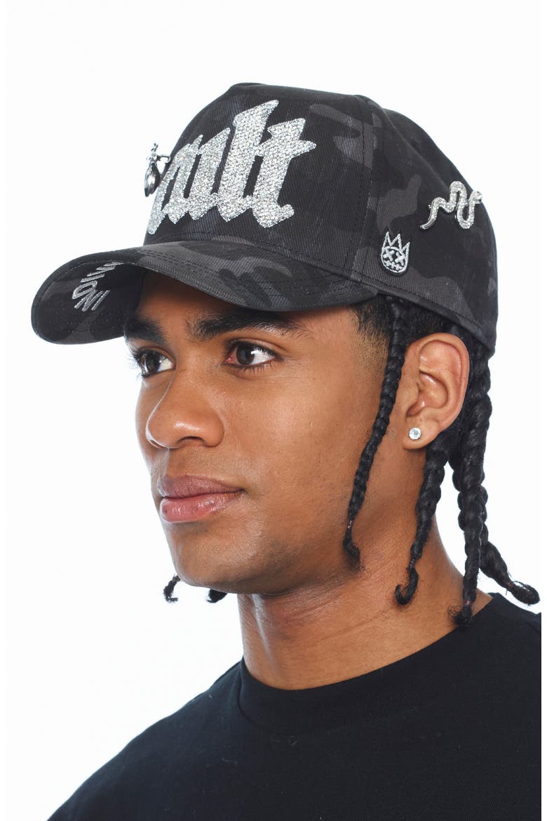 Crystal Logo Camo Trucker Hat, Alternate, color, BLACK CAMO