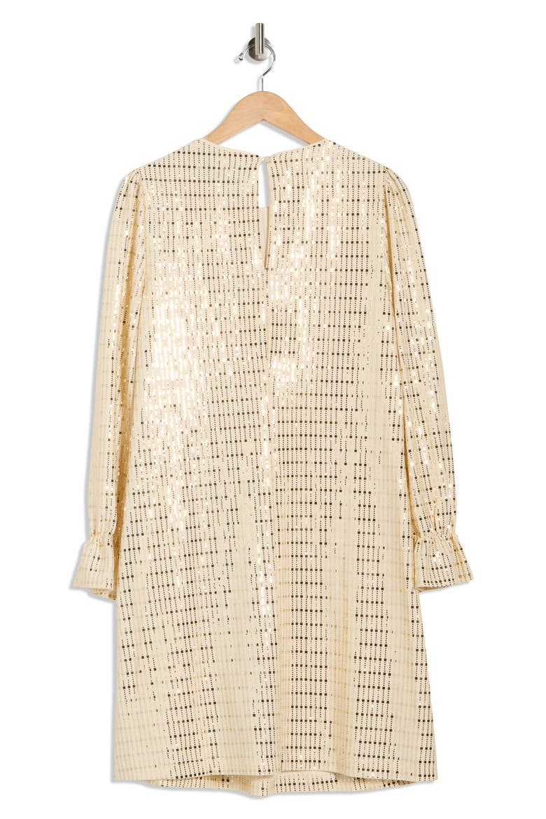 Metallic Long Sleeve Shift Dress, Alternate, color, GOLD