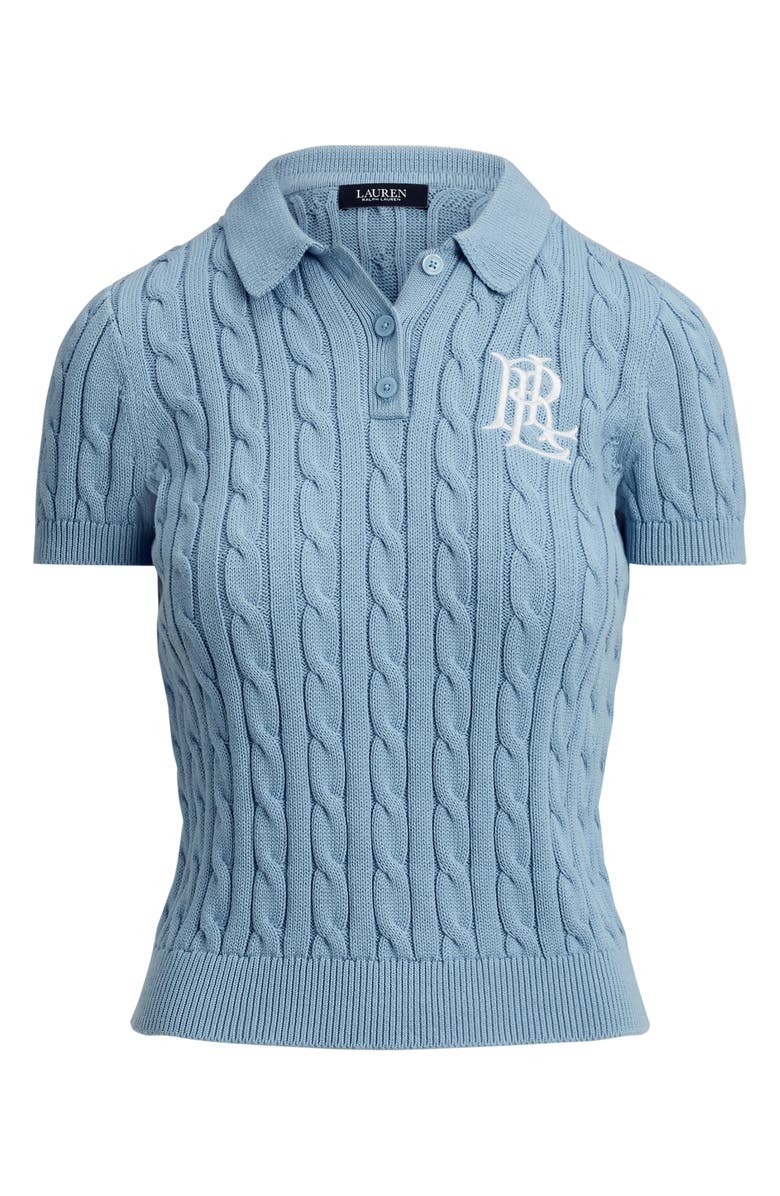 Lauren Ralph Lauren Natrissa Cable Knit Cotton Polo Sweater, Alternate, color, Blue Note