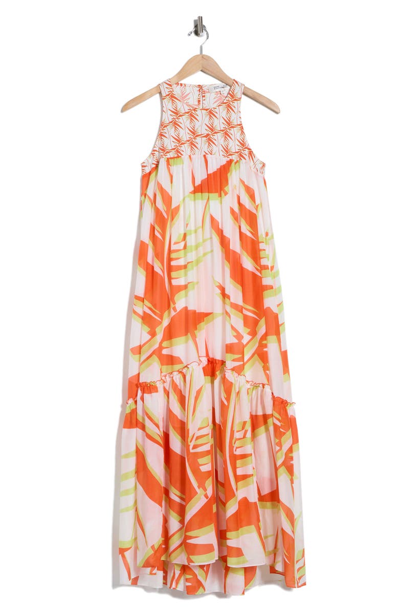 DVF Melisse Cotton & Silk Maxi Dress, Main, color, Palm Geo Orange Giant