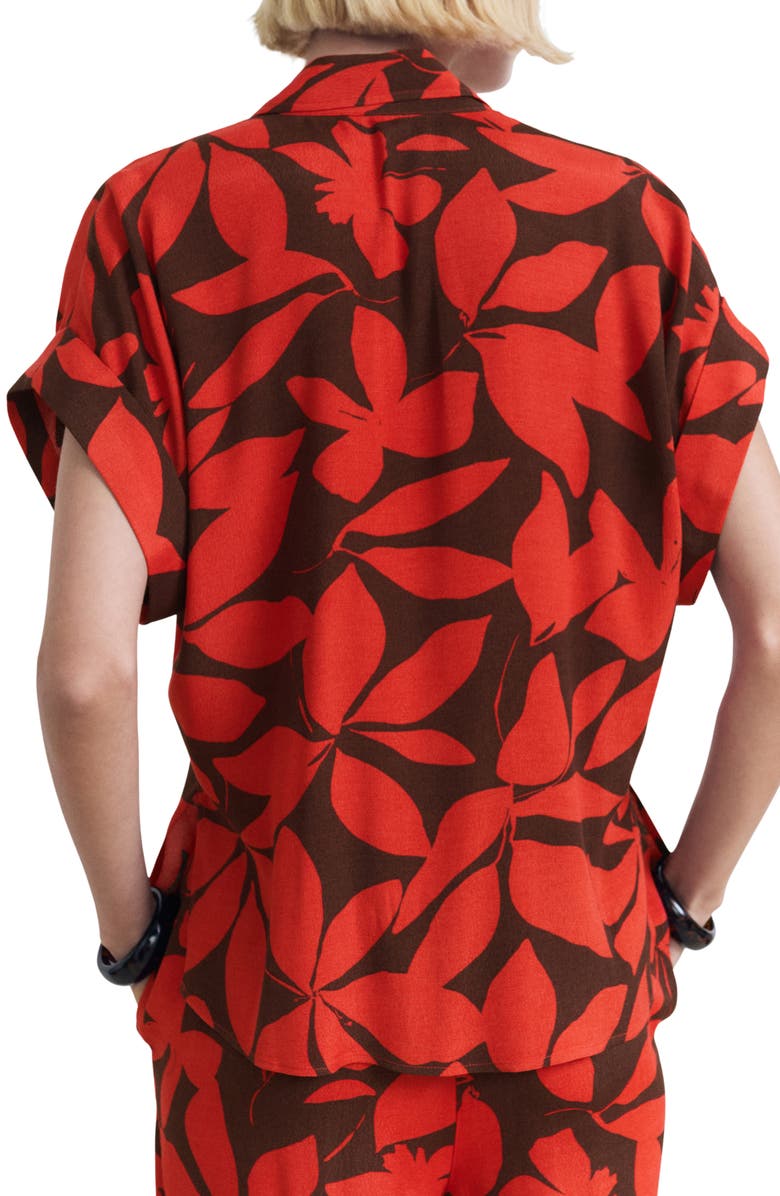 MANGO Floral Short Sleeve Button-Up Shirt, Alternate, color, Red
