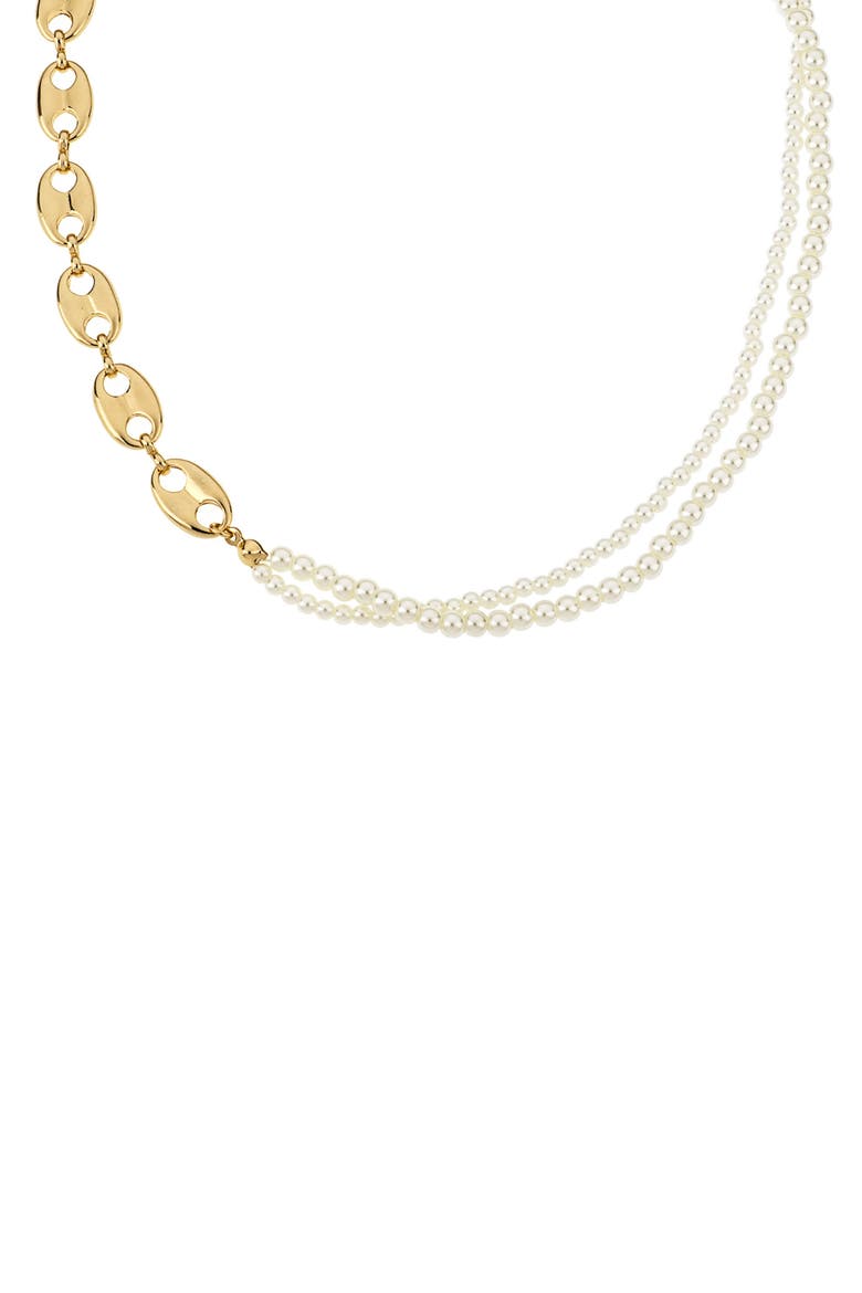 Meet Me Halfway Imitation Pearl & Mariner Link Necklace, Alternate, color, GOLD