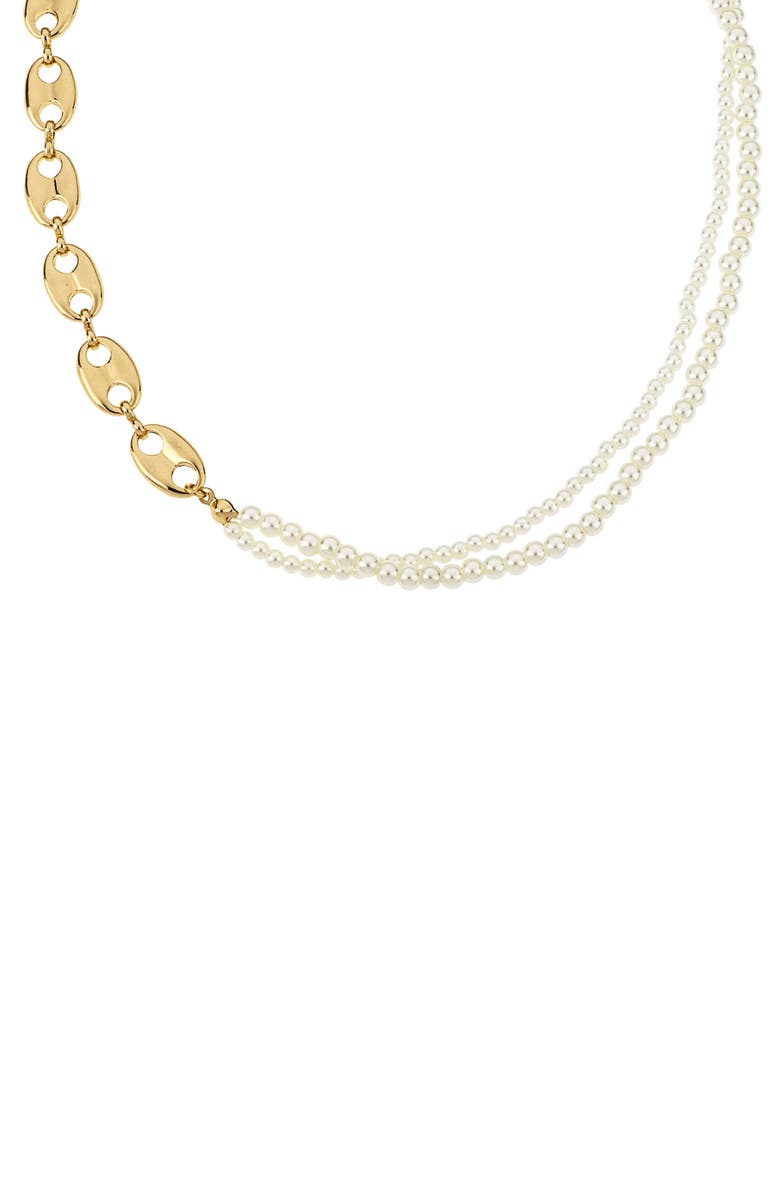 Ettika Meet Me Halfway Imitation Pearl & Mariner Link Necklace, Alternate, color, Gold
