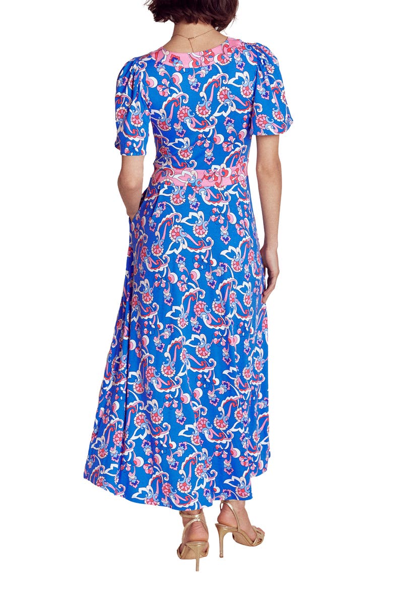 Ellie Print Flutter Sleeve Dress, Alternate, color, KINGFISHER BLUE/ FOLIAGE TRAIL