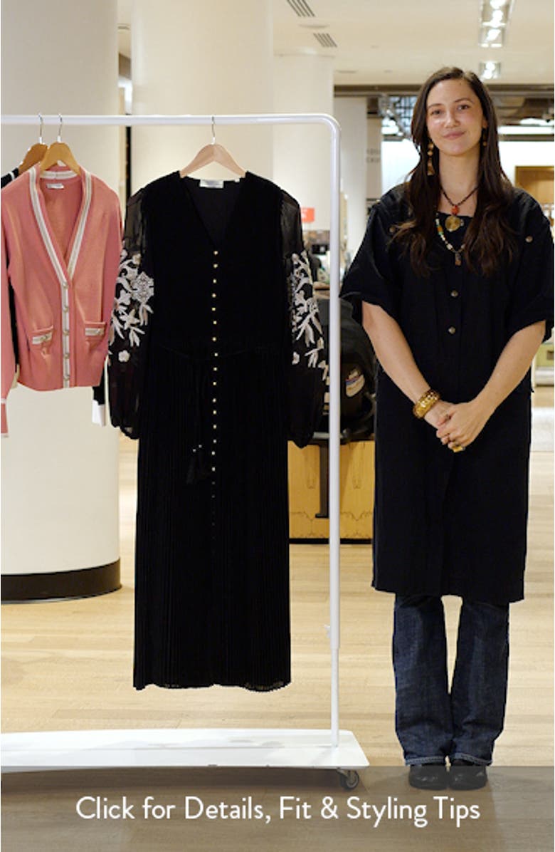 The Amanda Embroidered Long Sleeve Satin Dress, sales video thumbnail