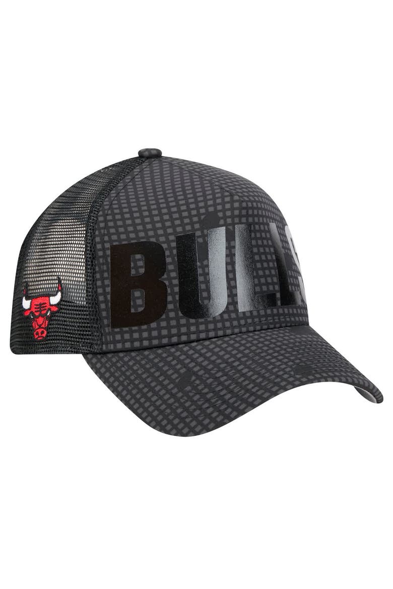 Men's New Era Black Chicago Bulls Midnight Ink Tonal A-Frame Trucker 9FORTY Adjustable Hat, Main, color, Black