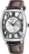 GEVRIL Oculus Automatic Leather Strap Watch, 36mm x 43mm
