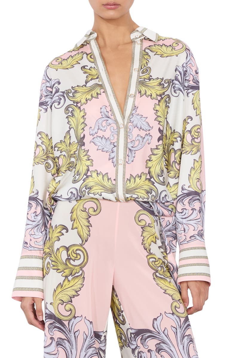 Alice + Olivia Lane Scarf Print Long Sleeve Button-Up Shirt, Main, color,