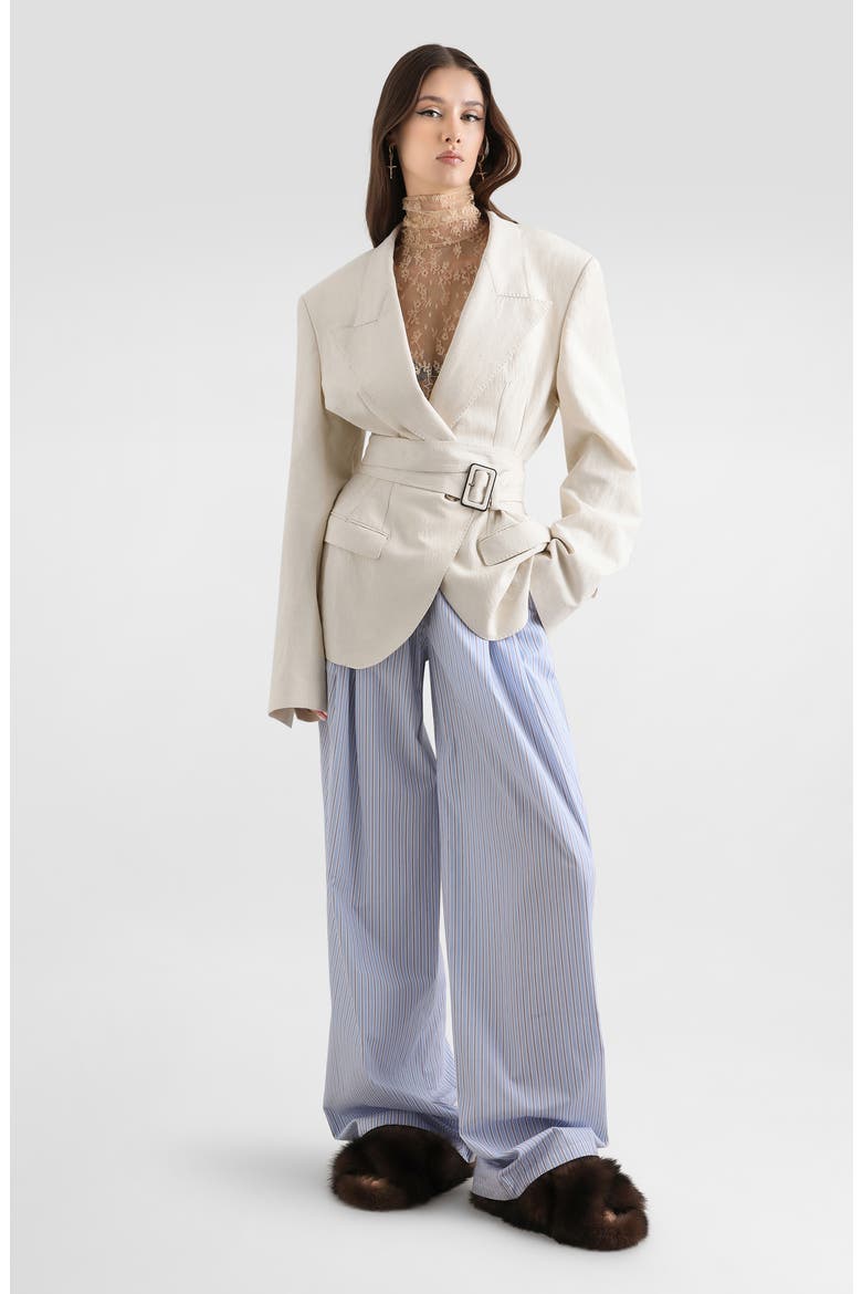 Taormina Belted Cotton & Flax Jacket, Alternate, color, W0001 NATURAL WHITE