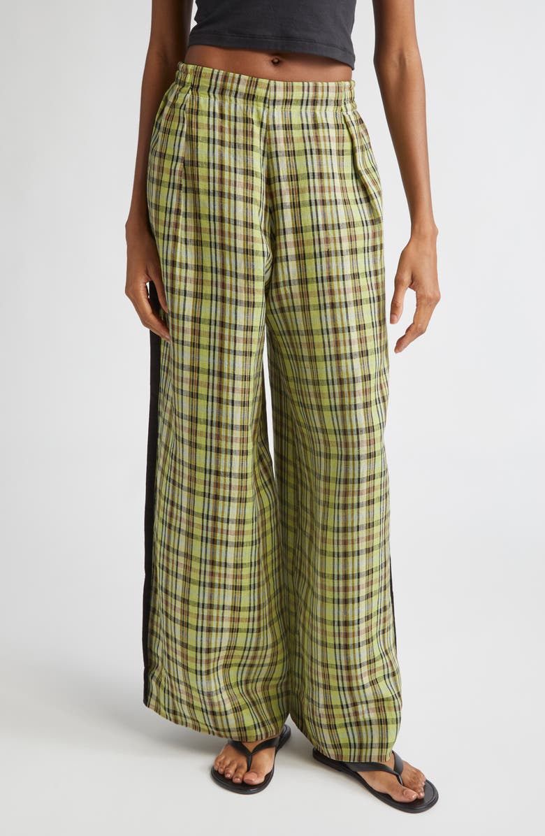 ZANKOV Benjamin Plaid Linen Wide Leg Trousers, Main, color, Peridot Multi