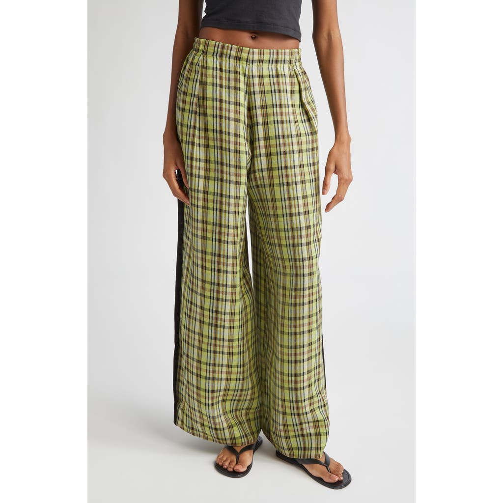 Zankov Benjamin Plaid Linen Wide Leg Trousers In Green