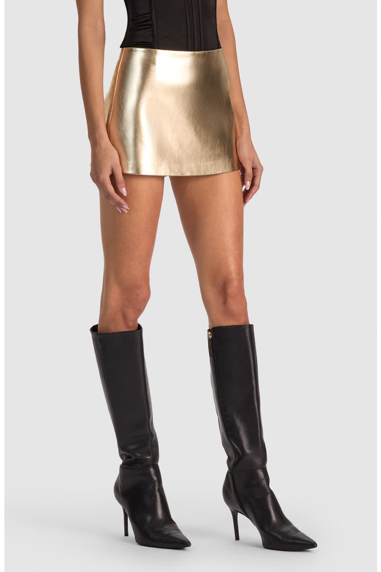 Metallic Faux Leather Miniskort, Alternate, color, GOLD