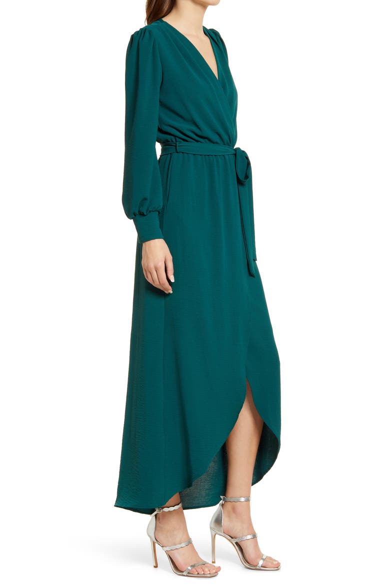 Wrap Front Long Sleeve Dress, Alternate, color, DARK GREEN