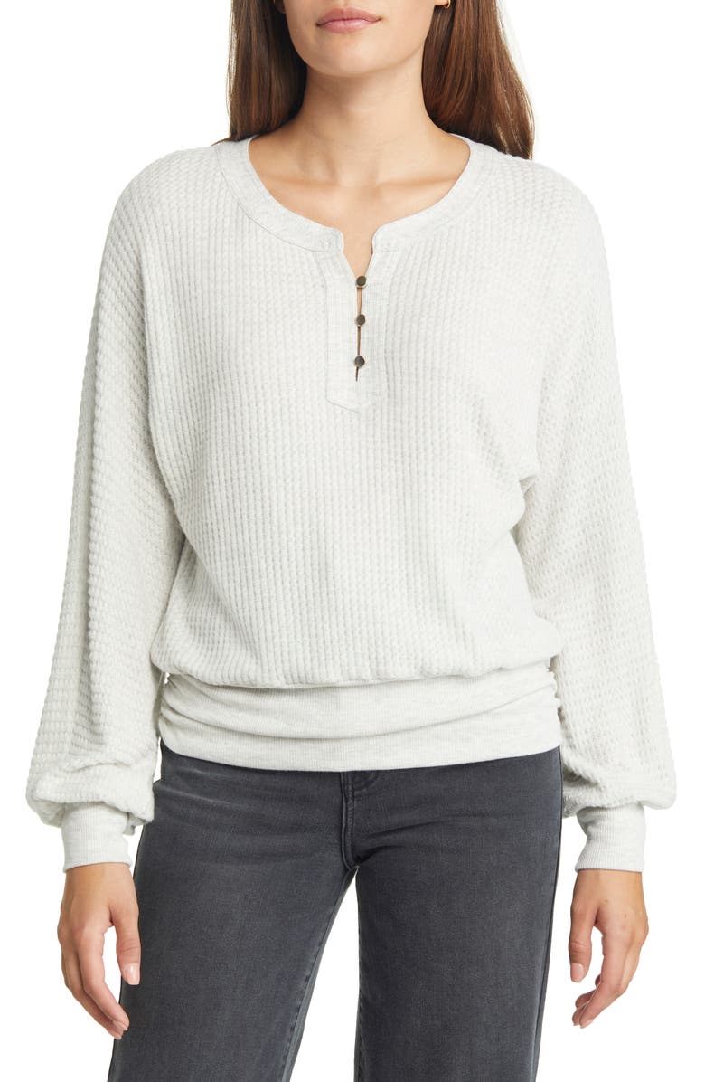 Wit & Wisdom Blouson Sleeve Waffle Knit Henley Top, Main, color,