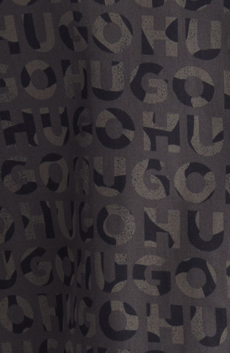 HUGO Egeeno Oversize Camo Logo Camp Shirt, Alternate, color, Black