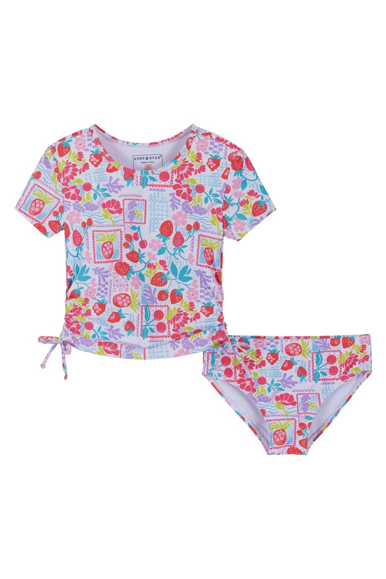 Kids' Fruit Print Two-Piece Rashguard Swimsuit, Main, color, FRUIT PRINT