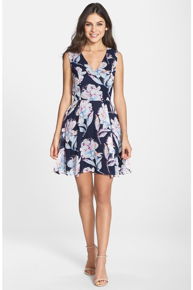 Print Chiffon Fit & Flare Dress, Alternate, color, NOCTURNAL MULTI