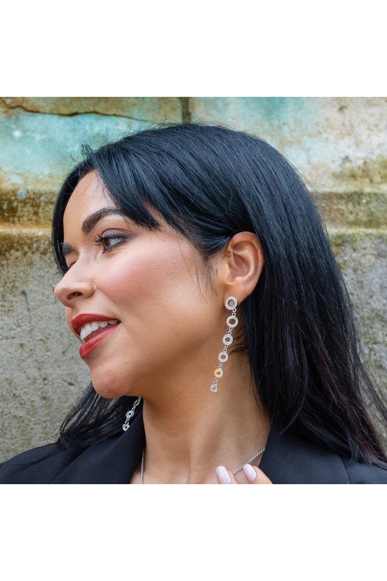 Art Deco Halo Drop Earrings, Alternate, color, Sterling Silver