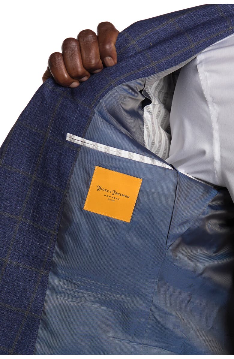 Hickey Freeman Blue Plaid Two Button Notch Lapel Blazer, Alternate, color, 