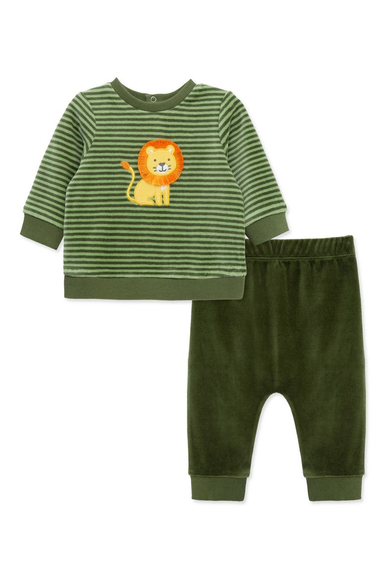 Lion Appliqué Velour Pullover & Joggers Set, Main, color, GREEN