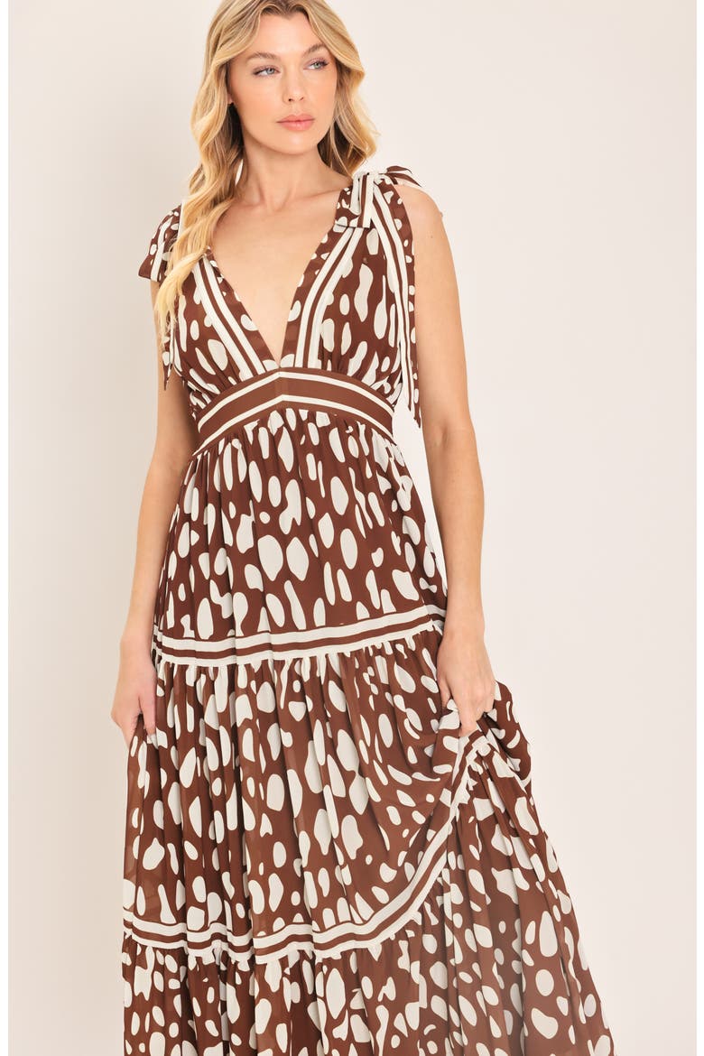 Print Tie Strap Sleeveless Maxi Dress, Alternate, color, BROWN