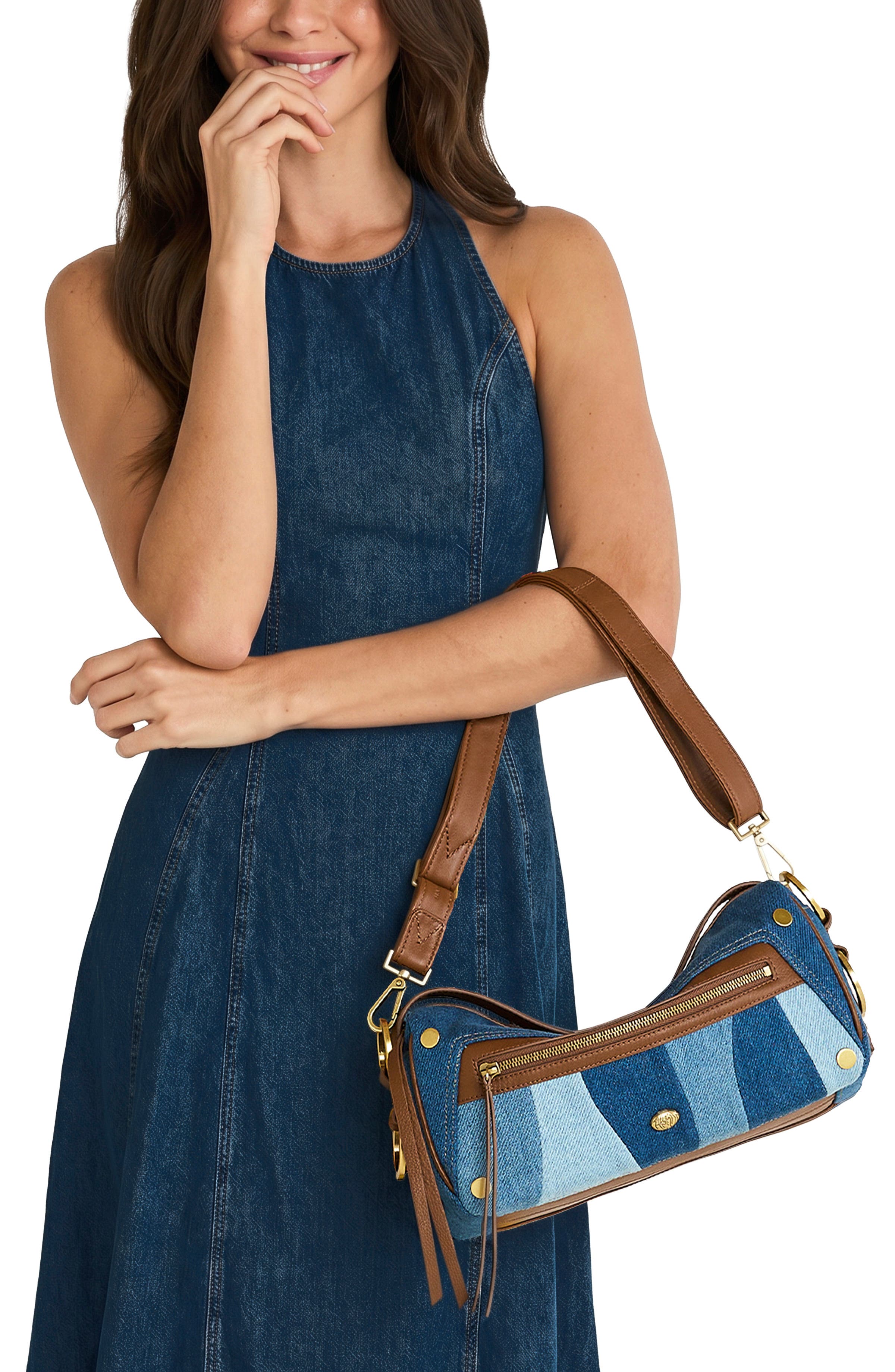 Medium Doxie Denim & Leather Shoulder Bag, Alternate, color, SILVERLAKE/ ANTIQUE GOLD