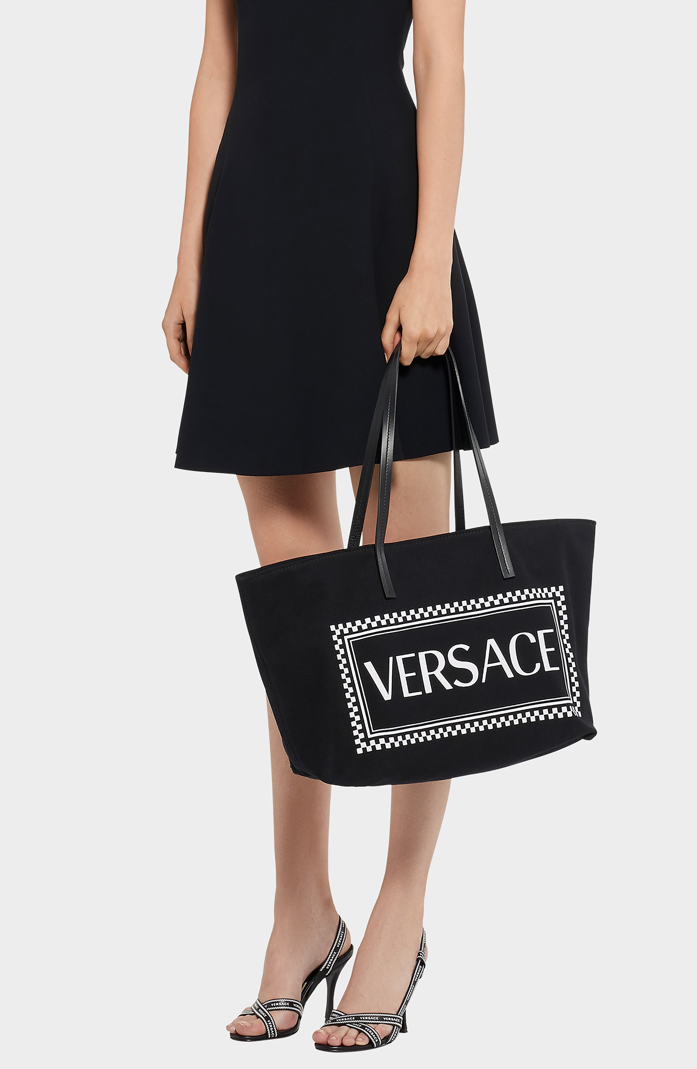 Versace Logo Canvas Tote, Alternate, color, 