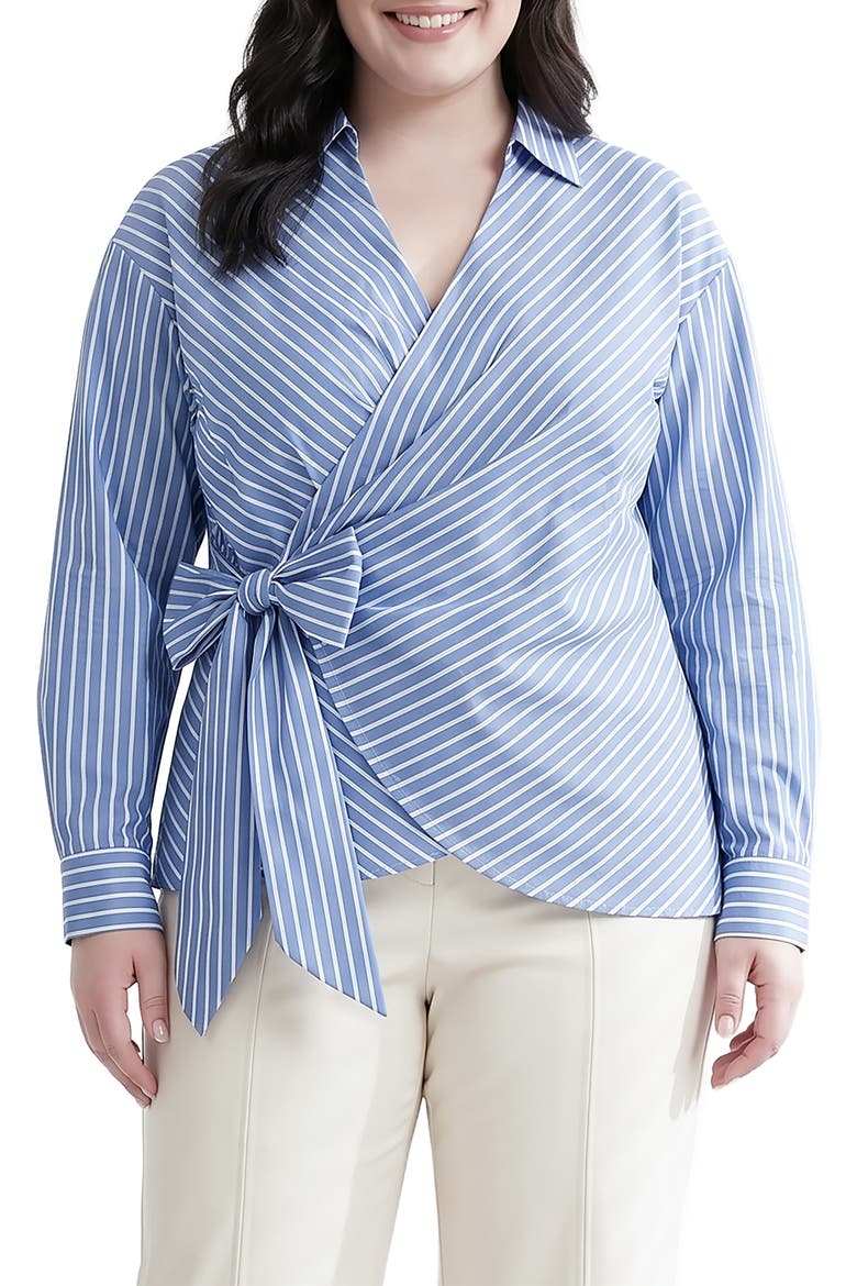 Stripe Wrap Front Shirt, Main, color, BLUE