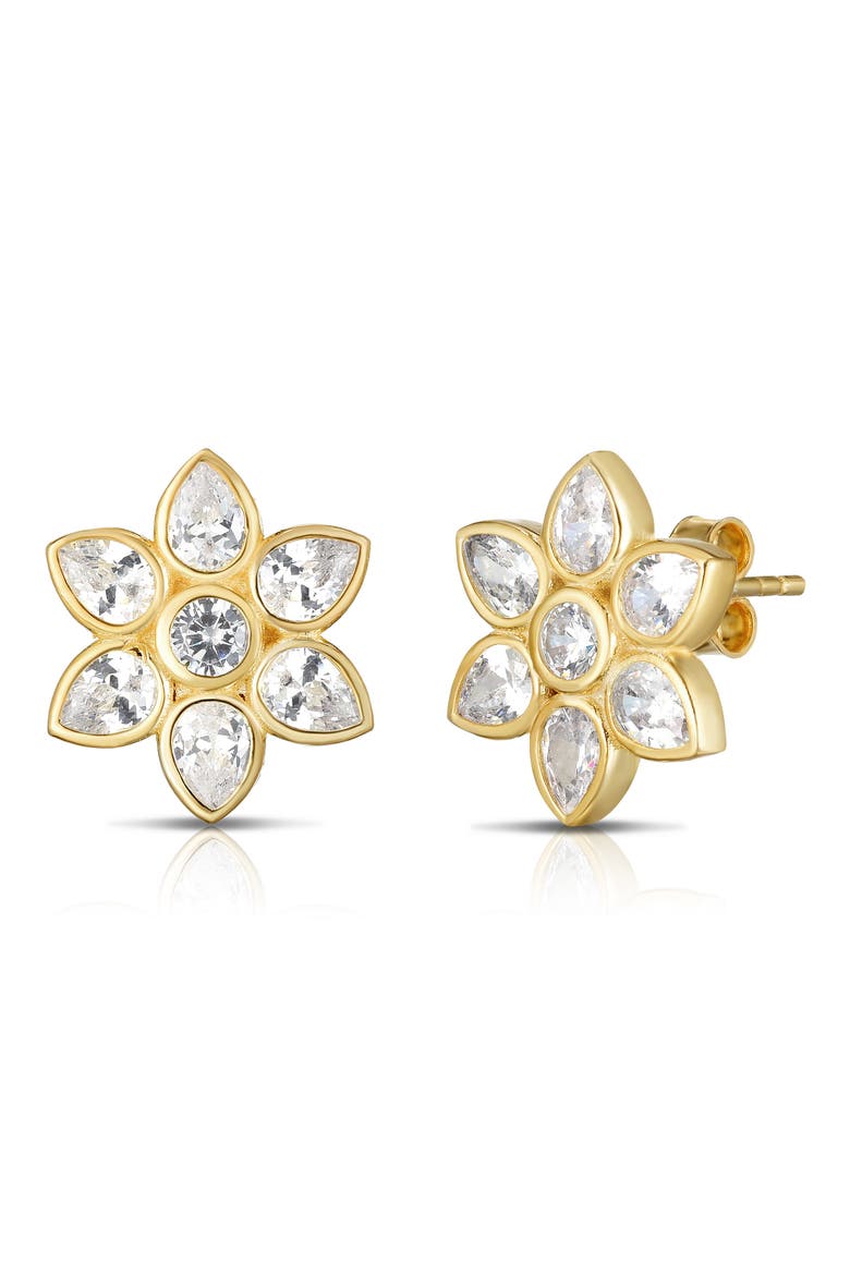 14k Gold Plated Cubic Zirconia Flower Stud Earrings, Main, color, GOLD