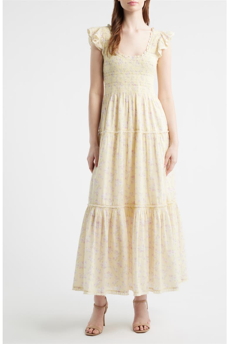 Chessie Floral Tiered Midi dress, Main, color, LEMON SPRITZ