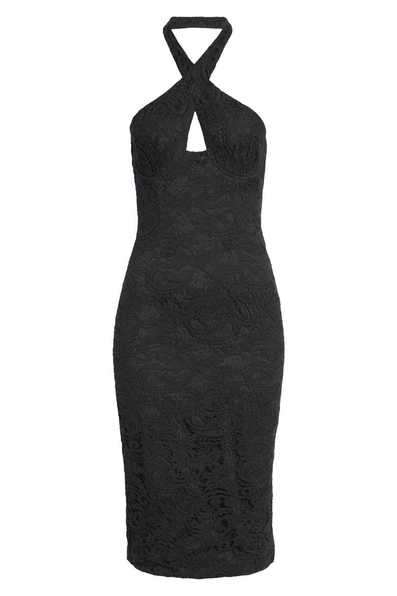Riviera Crossover Halter Neck Cutout Corset Dress, Alternate, color, BLACK
