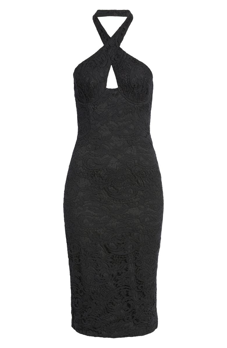 Bardot Riviera Crossover Halter Neck Cutout Corset Dress, Alternate, color,