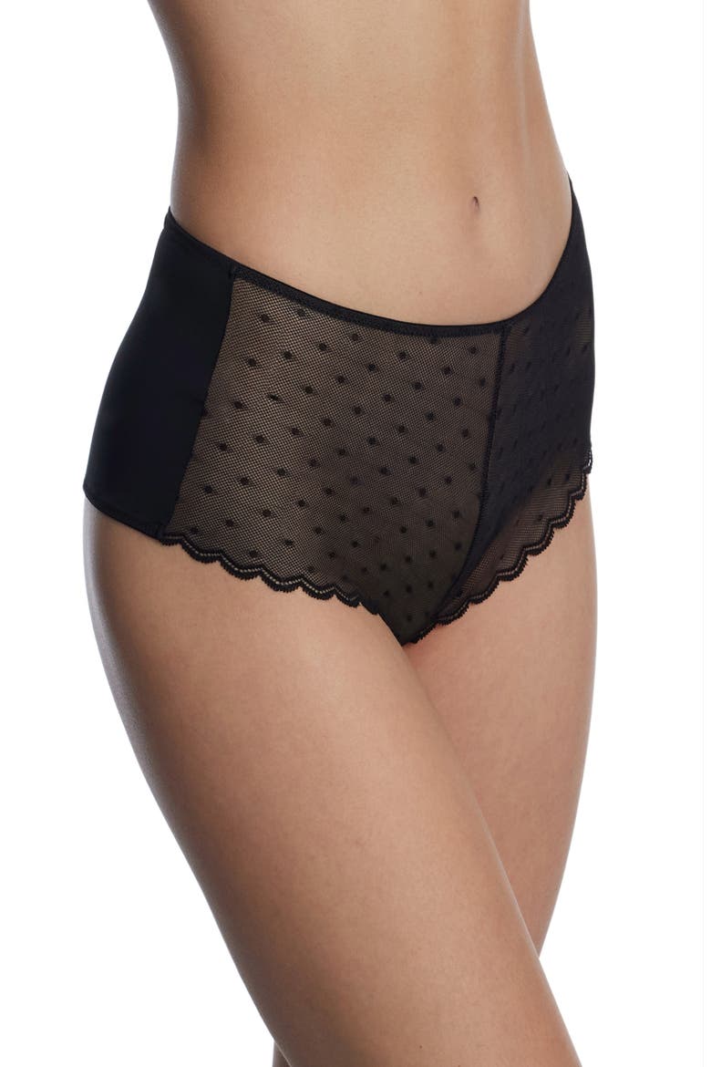 Siren Dotted Lace Hipster, Alternate, color, BLACK