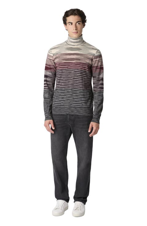High-neck Sweater In All-over Flame Wool