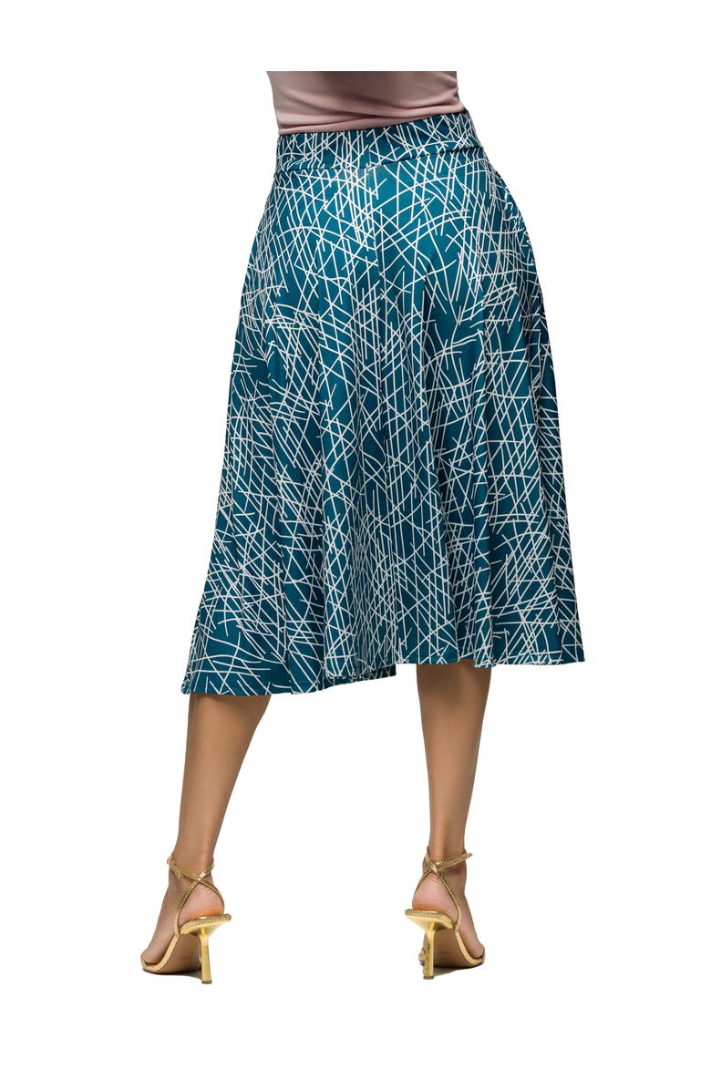 24seven Comfort Apparel Maternity Teal Geometric Print Elastic Waist Pocket Midi Skirt, Alternate, color, Blue Multi