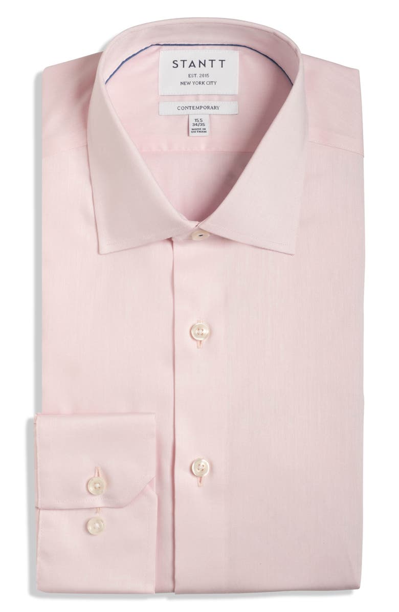 Stantt Contemporary Fit Wrinkle Resistant Cotton Twill Dress Shirt, Main, color, Pink