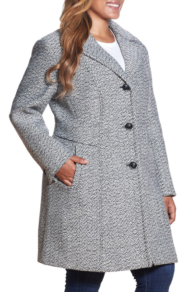 Notch Collar Tweed Coat, Alternate, color, BLACK/ WHITE