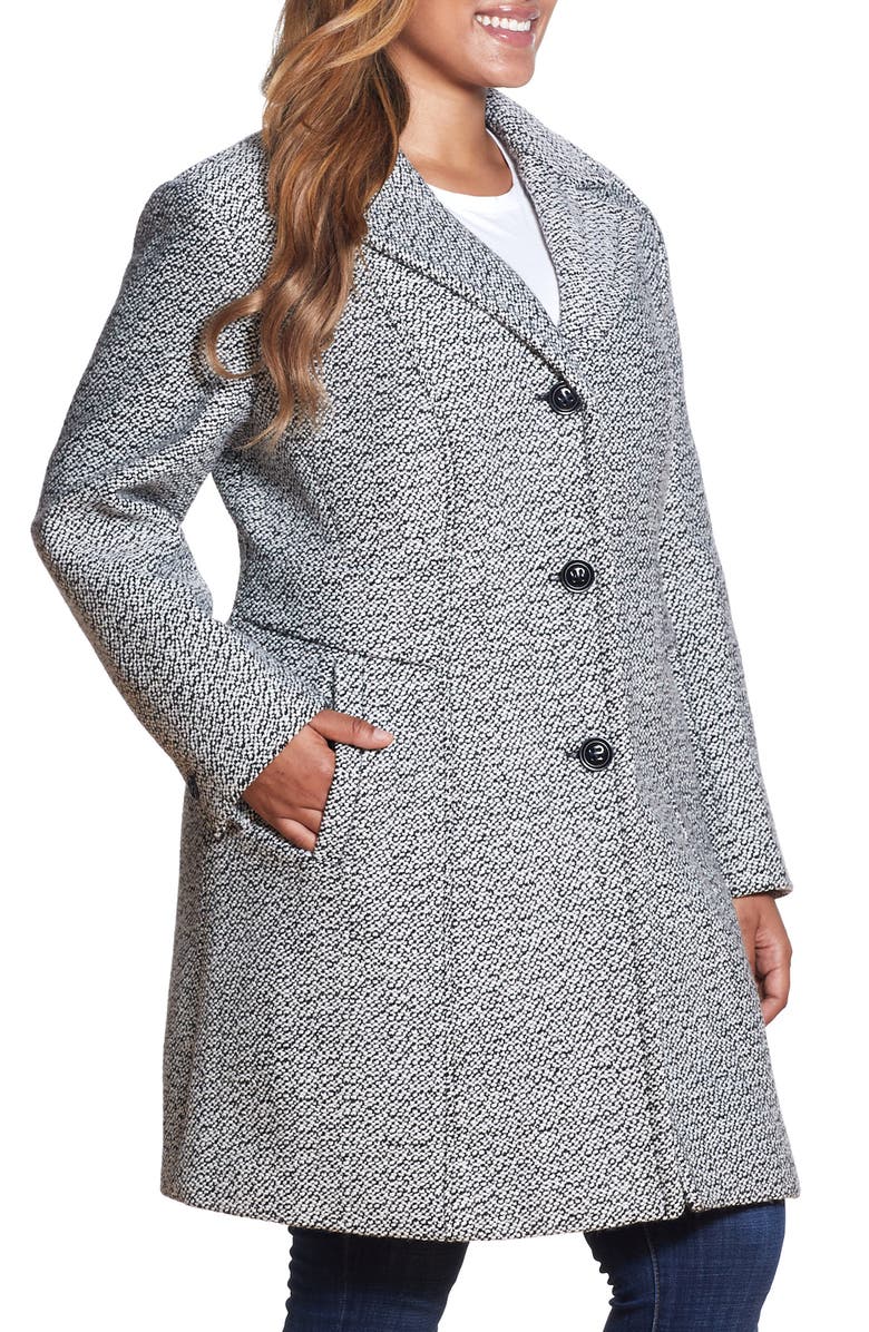 Gallery Notch Collar Tweed Coat, Alternate, color, Black/ White
