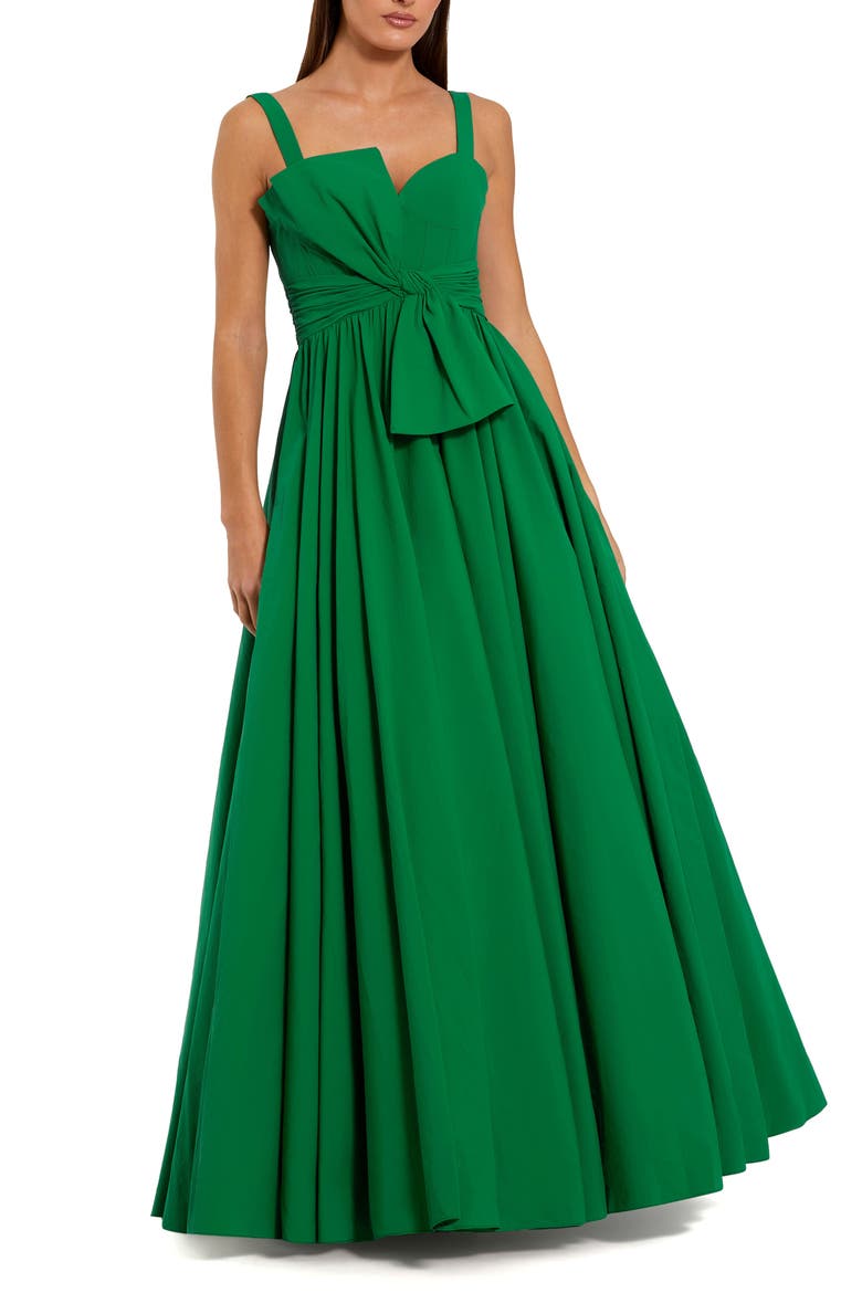 Pleated A-Line Gown with Twist Bow Detail, Main, color, Spring Green