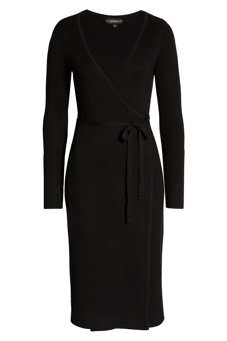 Everly Long Sleeve Wrap Sweater Dress, Alternate, color, JET BLACK