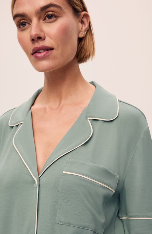 Shop Eberjey Gisele Short Sleeve Jersey Knit Pajamas In Eucalyptus/ivory