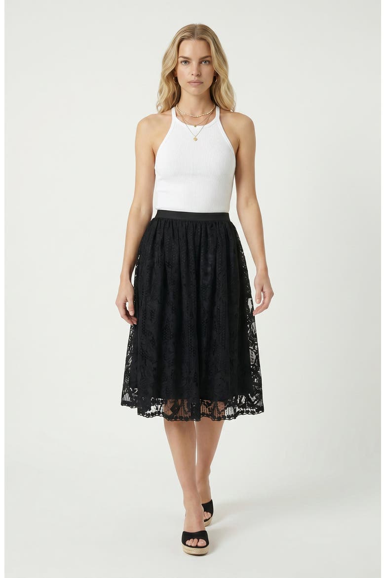 High-Waist Lace Overlay Sheer Hem Mini Skirt, Alternate, color, Black