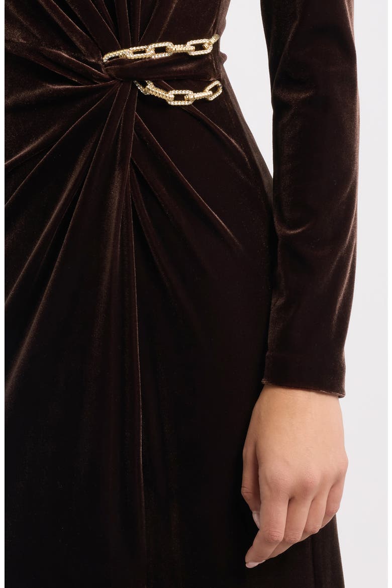Ruched Long Sleeve Velvet Gown, Alternate, color, CHOCOLATE