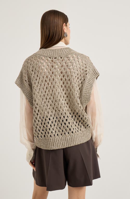 Brunello Cucinelli Beige Silk And Linen Dazzling Net Sweater In Brown