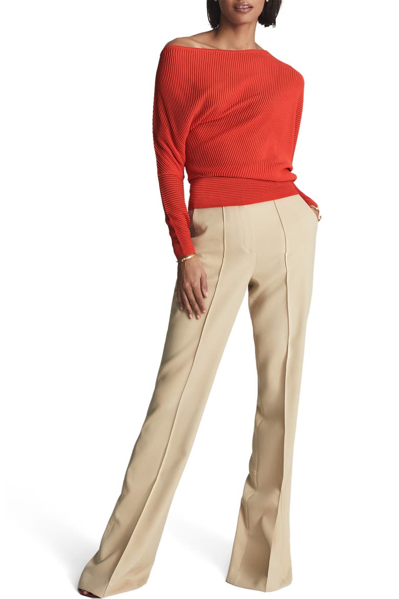 Angie Rib One-Shoulder Sweater, Alternate, color, ORANGE
